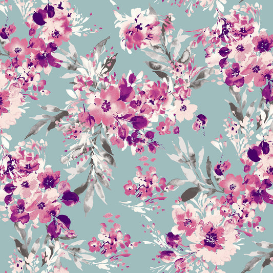 Eggshell blue pink  jersey knit fabric