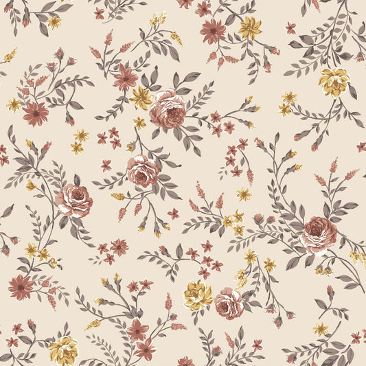 Cream Terracotta Small Flowers Design Printed on Hacci Brushed Fabric by the Yard - Style P-2799-798