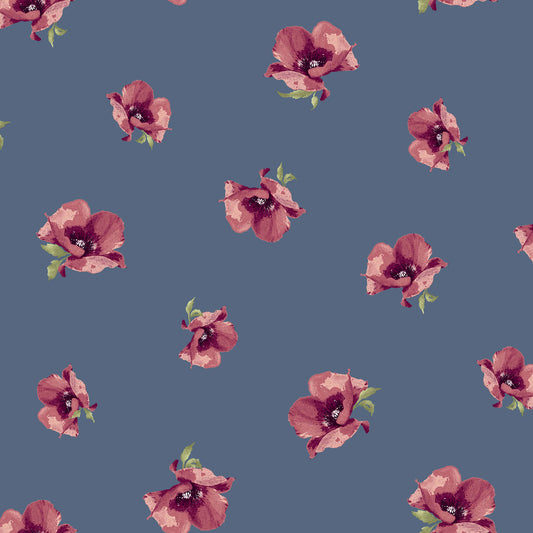 denim steel rose gold floral pattern printed rayon spandex jersey knit fabric by the yard