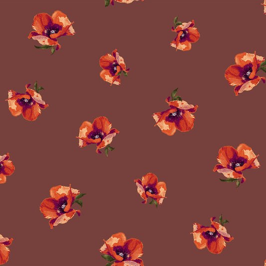 dusty wine orange floral pattern printed rayon spandex jersey knit fabric by the yard