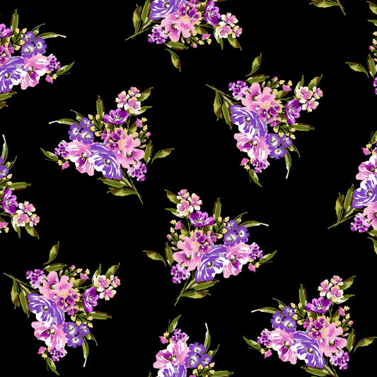 black and pink floral pattern jersey knit fabric by the yard