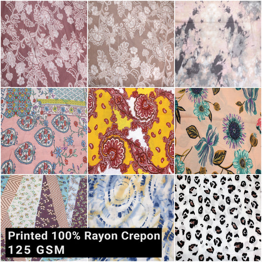 49" Printed 100% Rayon Crepon Fabric by the Yard - Non-Stretched, 125 GSM - Lightweight, Soft, & Breathable Material for Dresses, Scarves & Sewing Projects (SKU-636)