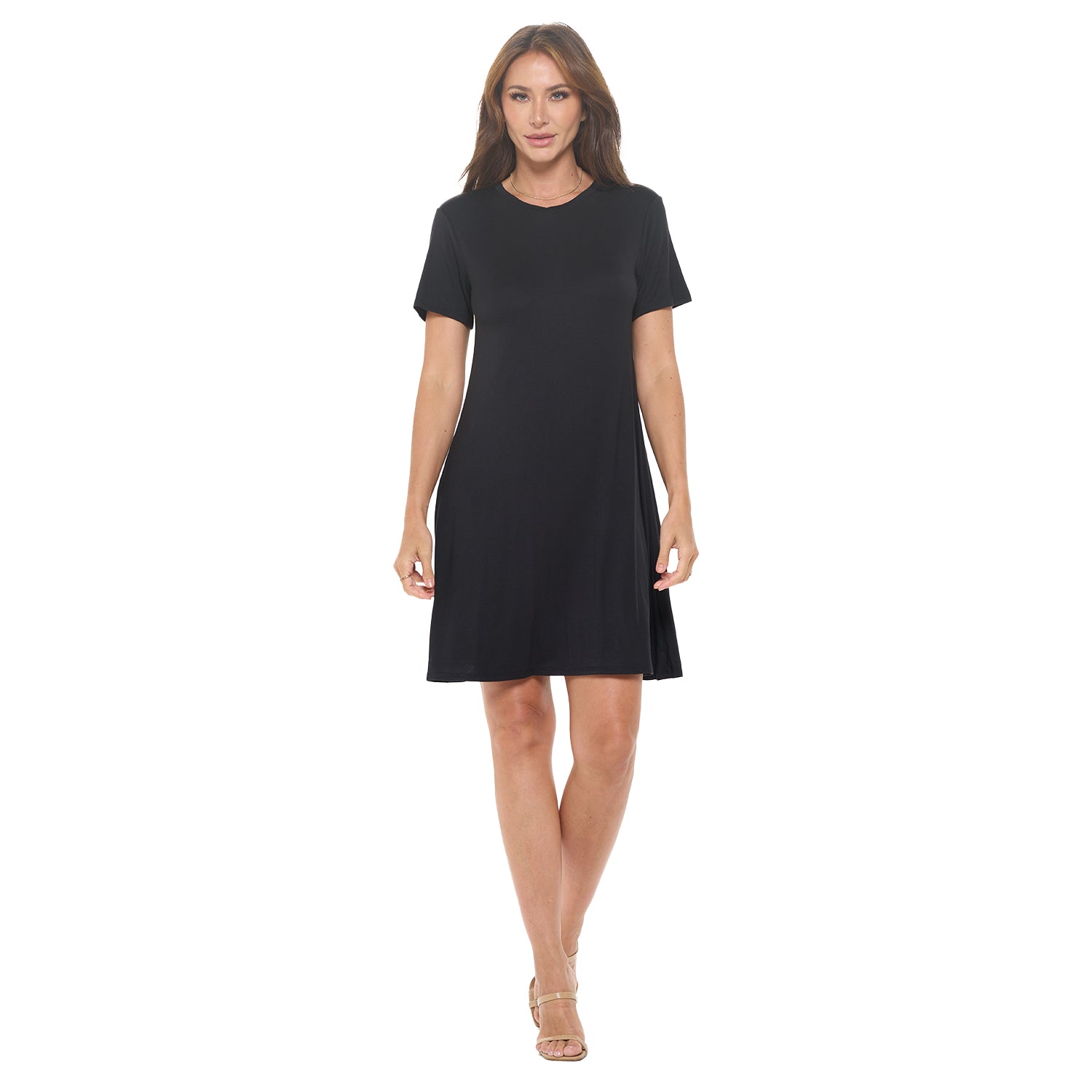 Women's Mini Casual Dress, Short Sleeve, Round Neck, Flowy Fit, Summer T-Shirt Dresses Off White / Small Women's Mini Casual Dress, Short Sleeve, Round Neck, Flowy Fit, Summer T-Shirt Dresses Off White / Small