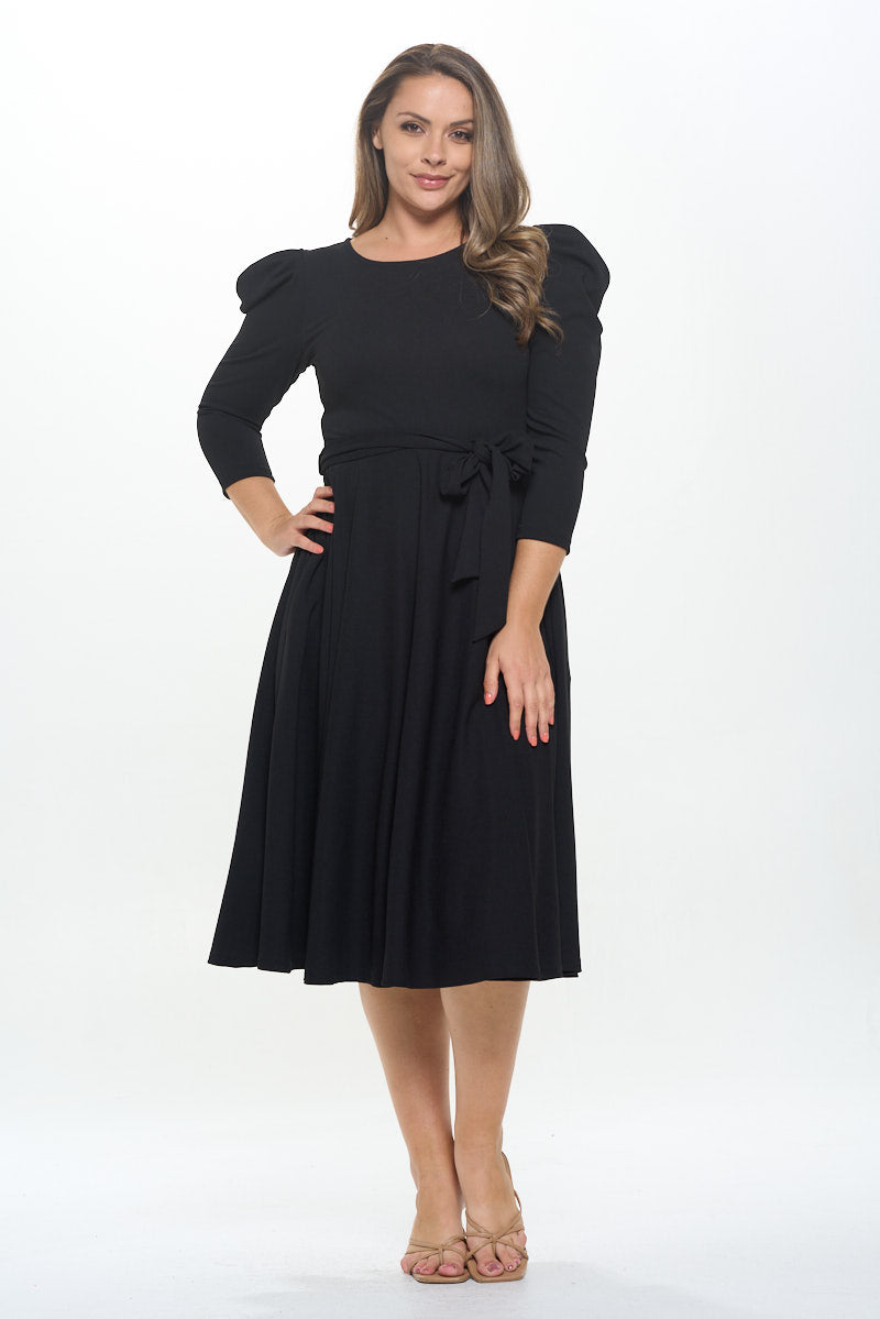 Women's Summer Swing Puff 3/4 Sleeve Midi Cocktail Dress w/Pockets for STYLISH FABRIC INC Women's Summer Swing Puff 3/4 Sleeve Midi Cocktail Dress w/Pockets for STYLISH FABRIC INC