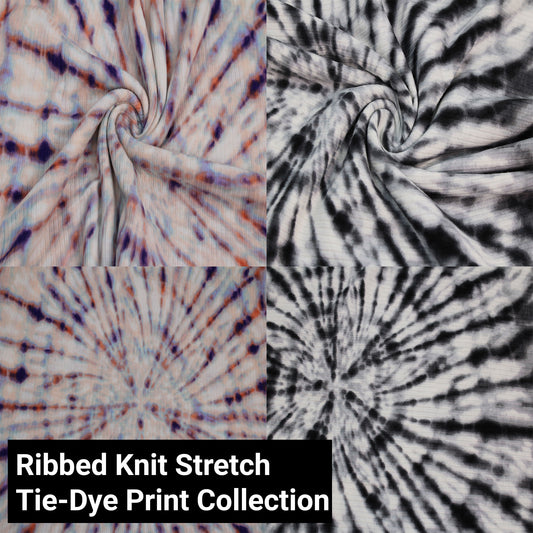 60" Wide Poly Spandex Printed 4x2 Ribbed Knit Stretch Fabric by The Yard for Apparel, Clothing, Headbands, Accessories, Decorations, and DIY Projects (Tie-Dye Print Collection)