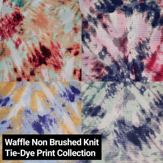 60" Tie Dye Ombre Pattern Printed Waffle Non Brushed Knit Fabric by the Yard- 195gsm (Tie-Dye Print Collection)