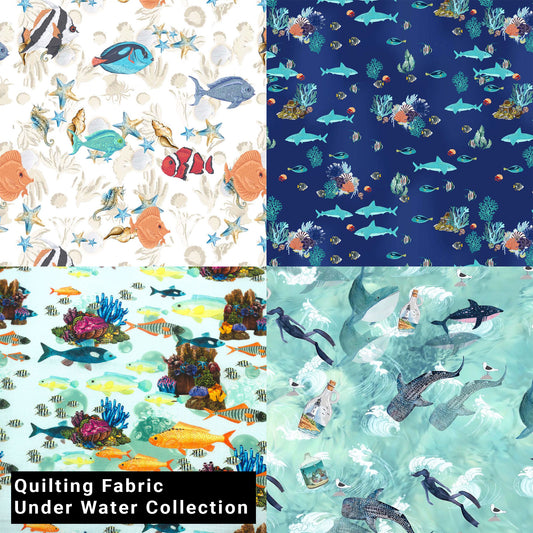 44" Wide 100% Cotton No Stretch Quilting Fabric-Printed Designs for Sewing, Clothing, Crafts, Accessories, Home Decor,  and DIY Projects (Quilting Fabric- Under Water Collection)