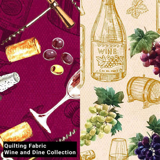 44" Wide 100% Cotton No Stretch Quilting Fabric-Printed Designs for Sewing, Clothing, Crafts, Accessories, Home Decor,  and DIY Projects (Quilting Fabric- Wine and Dine Collection)